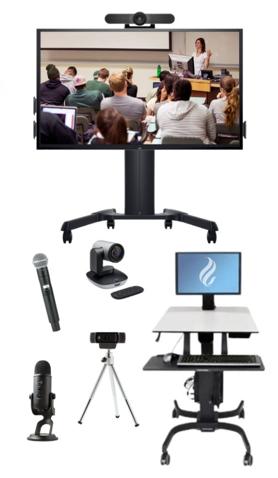 Examples of classroom technology, including webcams and microphones